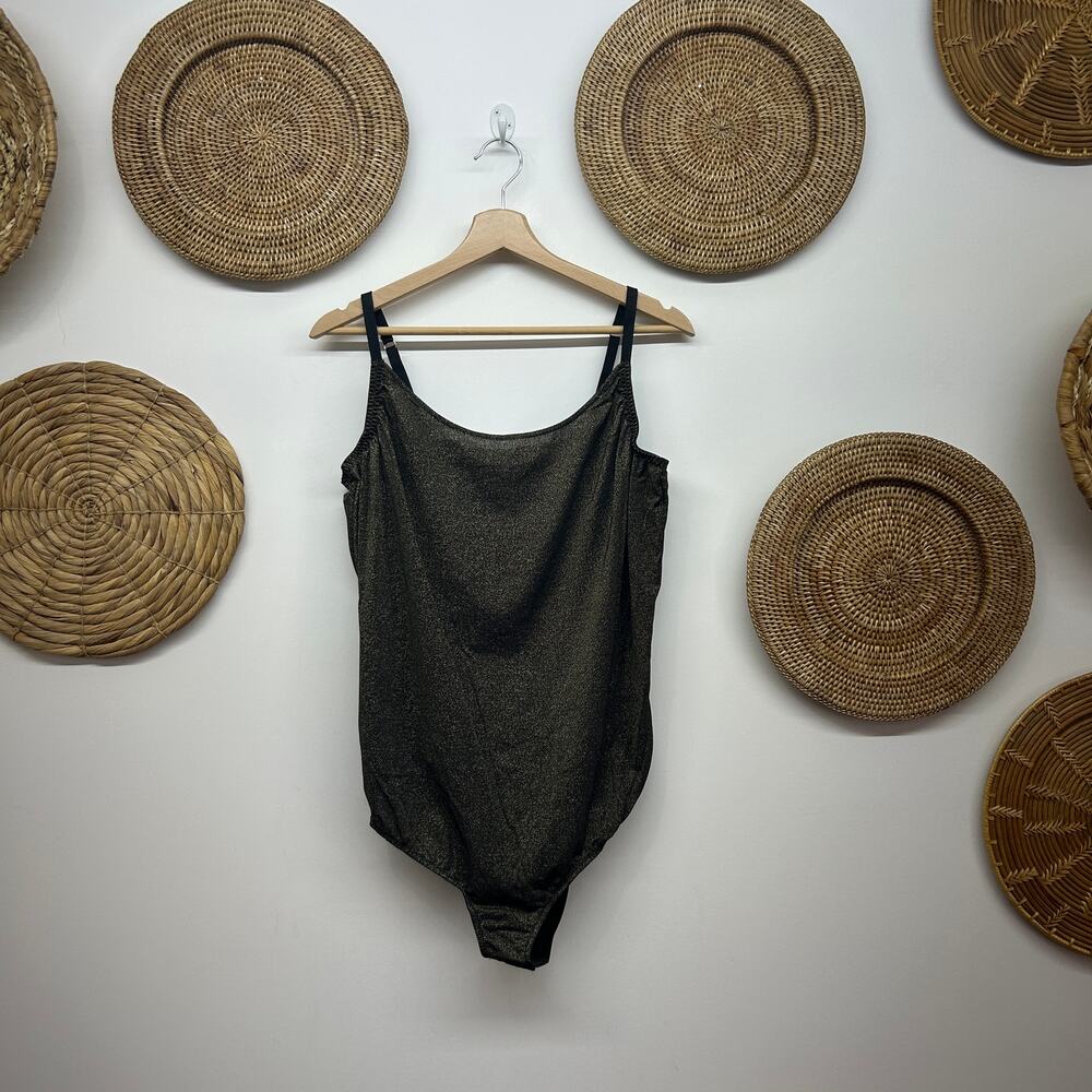 Cacique Black Gold Sexy Sheer Shimmer Bodysuit Plus Size 22/24 Festival